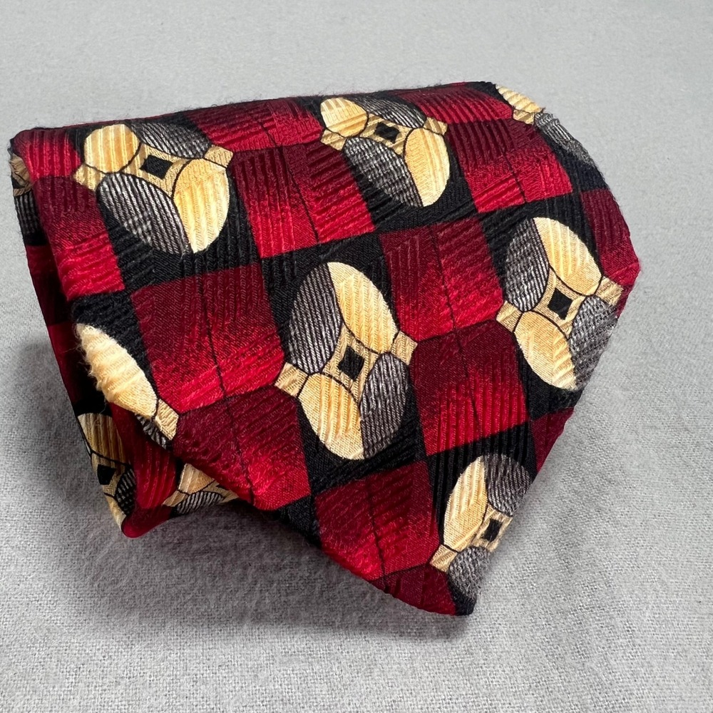 Robert Talbott Studio Red Geometric Silk Tie Hand-Sewn USA 3.75x60